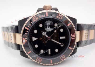 High Quality Solid Black Rolex Submariner Replica Watch 2-Tone Rose Gold Black Ceramic Bezel